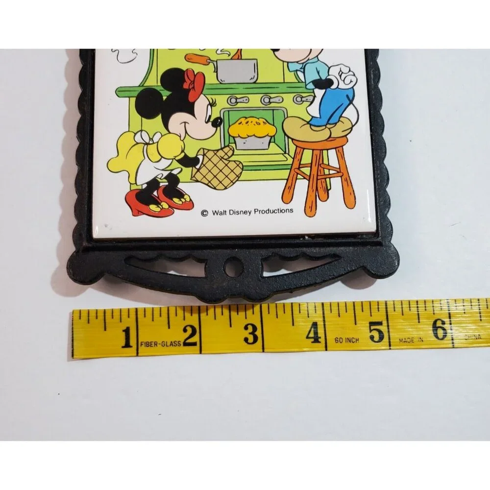 Vintage Japan Collectible Disney Mickey & Minnie Mouse Wrought Iron Tile Trivet